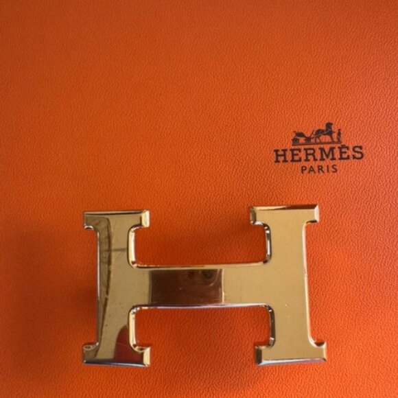 Hermes H Gold and Tan Calfskin Leather Belt. - Picture 5 of 6